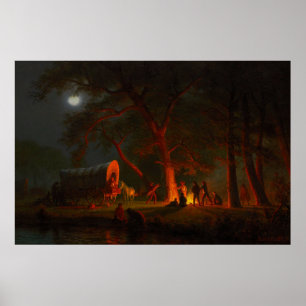 Póster Carro Conestoga Oregon Trail Fuego de Campamento a