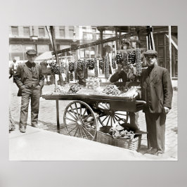 Póster Carro de alimentos en Little Italy, 1908. Foto de