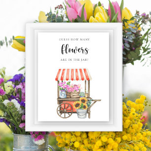 Póster carro de flores ducha bebé - adivinen cuántas flor