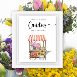 Póster carro de flores ducha bebé - adivinen cuántos cara