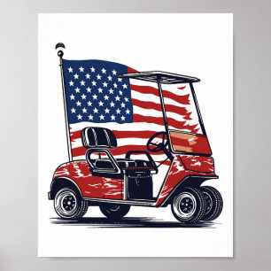 Póster Carro De Golf Bandera Americana 4 De Julio Deporte