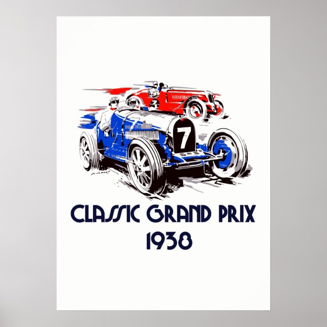 Póster Carros clásicos de estilo retro Gran Premio 53 x 7 (Frente)