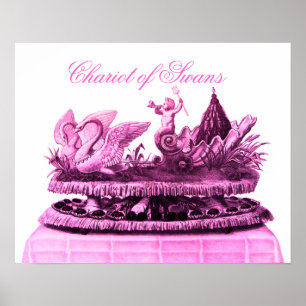 PÓSTER CARROZA ROSA ANTIGUA DE CISNES Y CUPCAKES