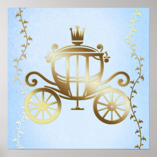 Póster Carruaje Dorado Elegante Princesa Cuento Azul