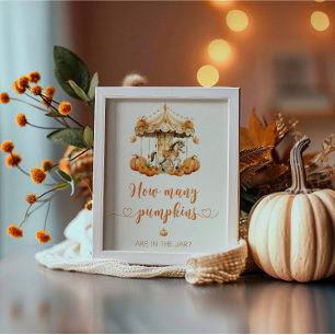Póster Carrusel de otoño adivina cuántos pumpkins baby sh