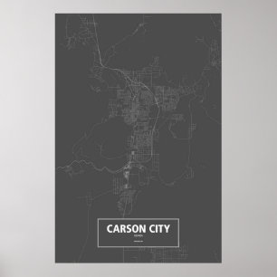 Póster Carson City, Nevada (blanco sobre negro)