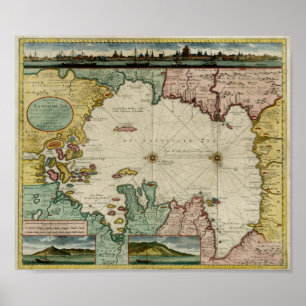 Póster Carta 1720 del mar Caspio