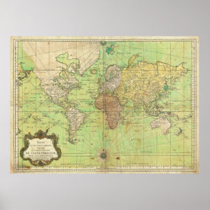 Póster Carta 1778 de Bellin o mapa náutica del mundo