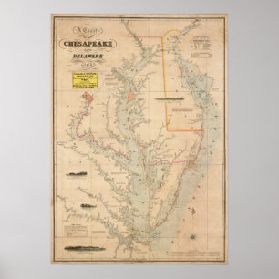 Póster Carta 1852 del Chesapeake y de las bahías de