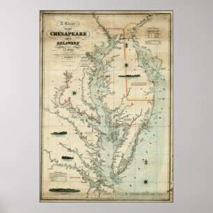 Póster Carta 1852 del Chesapeake y de las bahías de