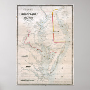 Póster Carta 1852 del Chesapeake y de las bahías de