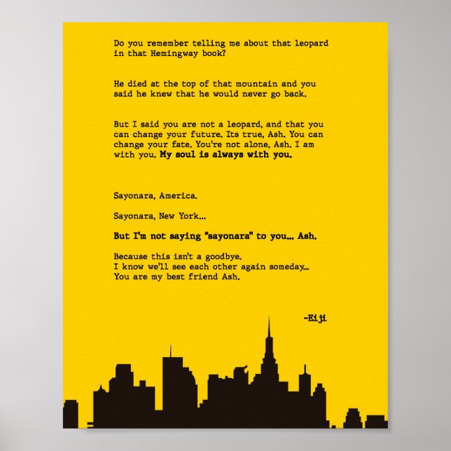 Póster Carta a los peces bananeros ash (Frente)