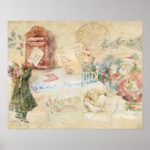 "Carta a Santa" Poster de Navidad de época