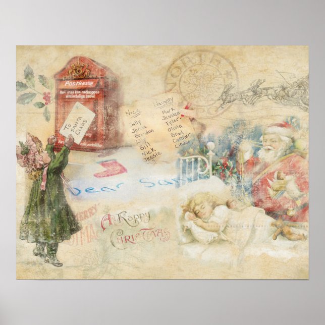 Póster "Carta a Santa" Poster de Navidad de época (Frente)