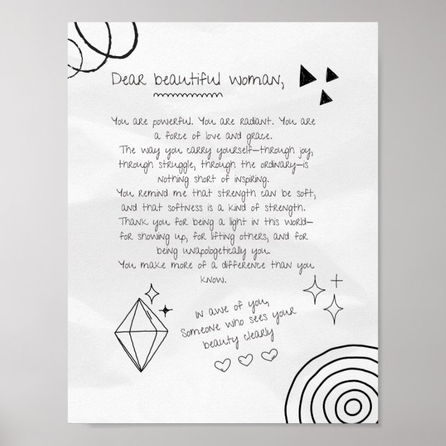 Póster Carta a una mujer hermosa (Frente)