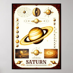 Póster Carta Astronómica de Saturno y sus Lunas