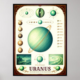 Póster Carta astronómica de Urano y sus lunas