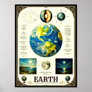 Póster Carta astronómica victoriana de la Tierra