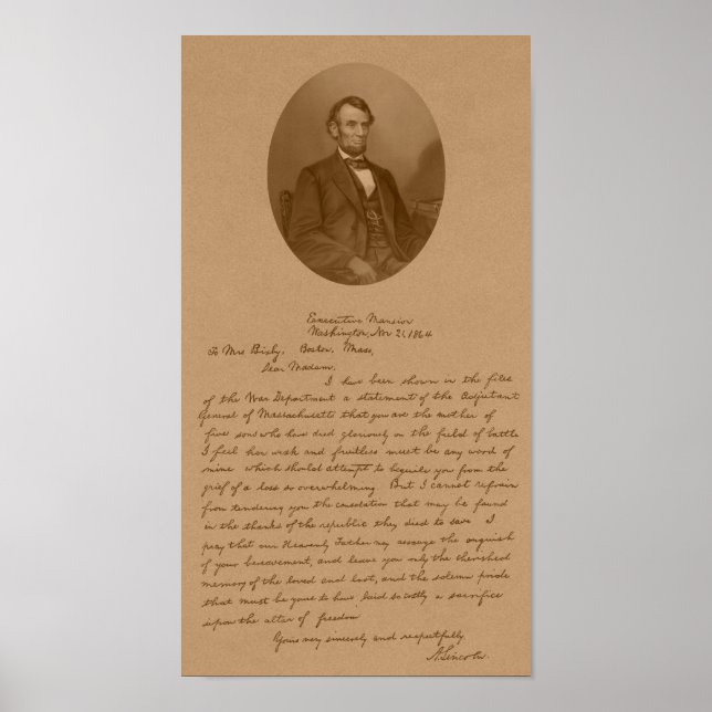 Póster Carta de Abraham Lincoln a la Sra. Bixby (Frente)