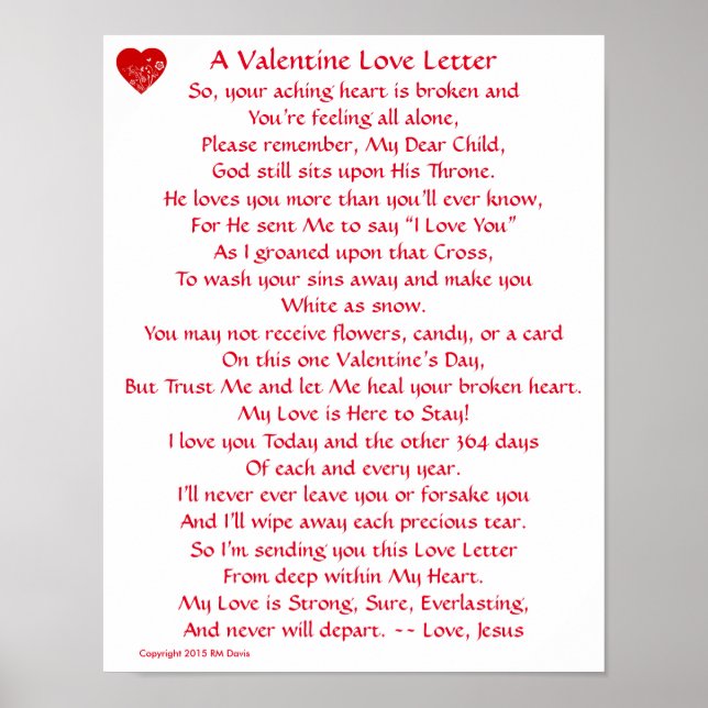 Póster Carta de amor de San Valentín (Frente)