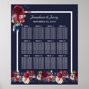 Póster Carta de asiento de Boda floral de Merlot de Borgo