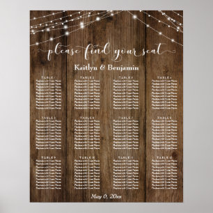Póster Carta de asiento de la recepción de bodas con luce