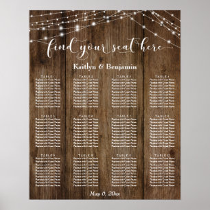 Póster Carta de asiento de la recepción de bodas con luce