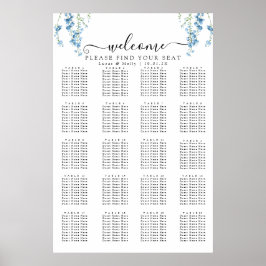 Póster Carta de asientos modernos de Boda floral azul fra