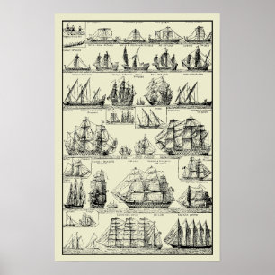 Póster Carta de barcos de vela náuticos vintage