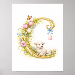 Póster Carta de Guardería C Corderito Bebé Inicial Floral