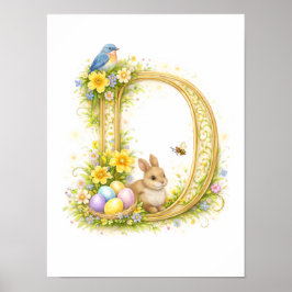 Póster Carta de Guardería D Conejo Bebé Inicial Floral Do