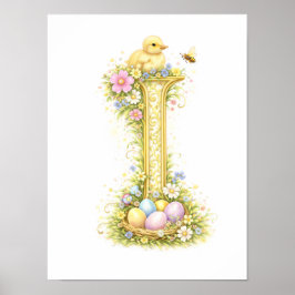 Póster Carta de Guardería I Patito Inicial Floral Dorado