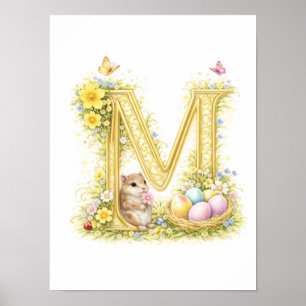 Póster Carta de Guardería M Hamster Bebé Inicial Floral D