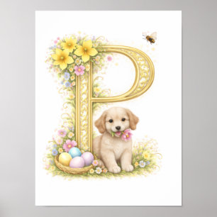 Póster Carta de Guardería P Inicial Cachorro Bebé Floral