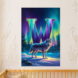 Póster Carta de Guardería W Nombre Luces del Norte Lobo
