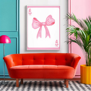 Póster Carta de Juego Estética Coquette con Lazo Rosa