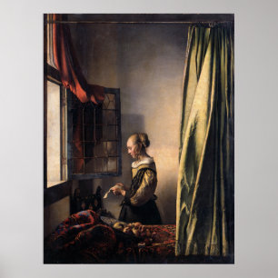 Póster Carta de lectura chica en ventana abierta por verm