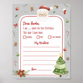 Póster Carta de lista de Navidad