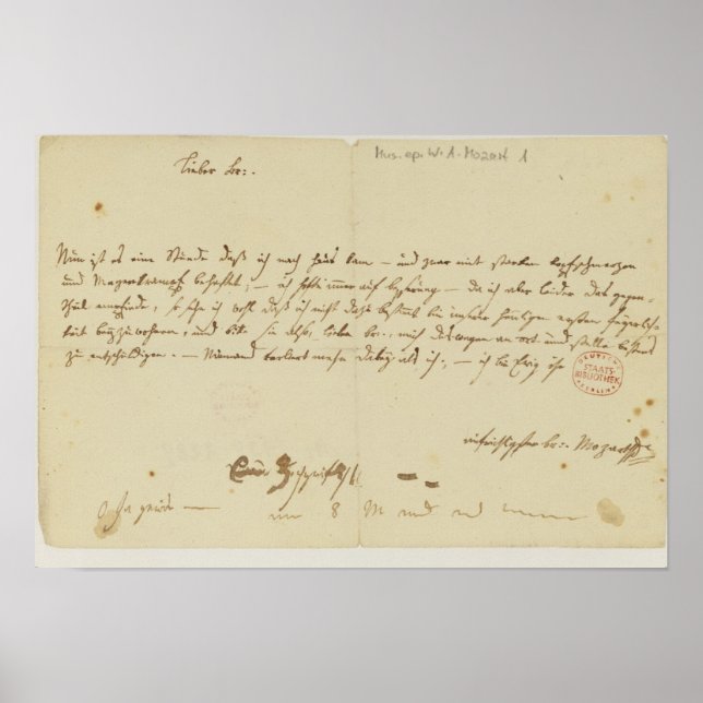 Póster Carta de Mozart a freemason, enero de 1786 (Frente)