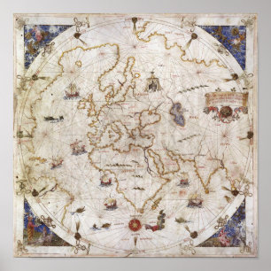Póster Carta de Portolan del mundo el   1519
