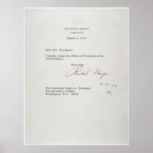 Póster Carta de renuncia del presidente Richard M. Nixon