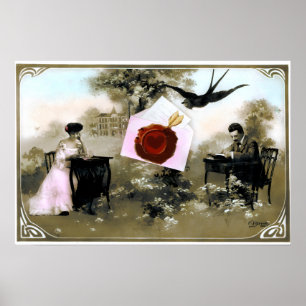 PÓSTER CARTA DE SAN VALENTÍN ROMÁNTICA, SELLO DE CERA ROJ