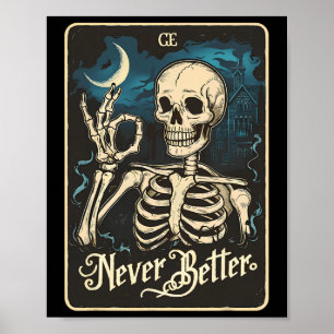 Póster Carta de Tarot de Esqueleto Nunca Mejor Cráneo Hal