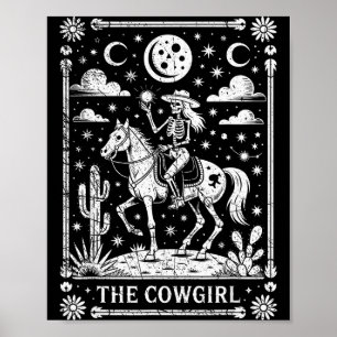 Póster Carta de Tarot de Vaquera Esquelética Montando a C