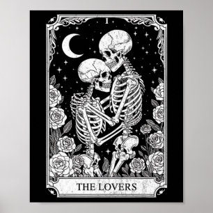 Póster Carta de Tarot Los Amantes Esqueleto Góthico Hallo