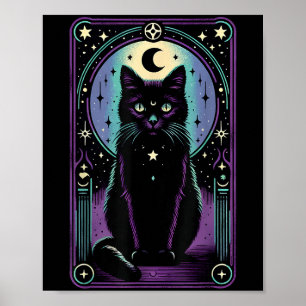 Póster Carta de Tarot Luna Creciente Gato Negro Amante Ta