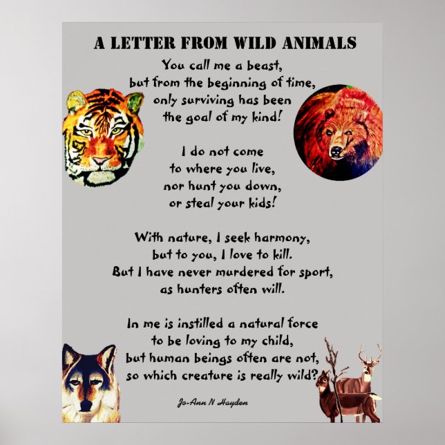 Póster CARTA DEL poster DE ANIMALES SALVAJES (Frente)