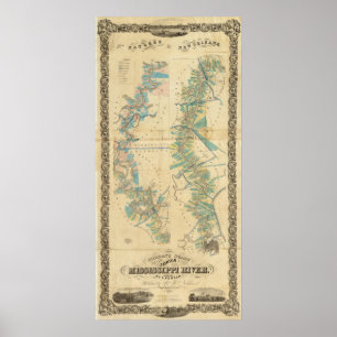 Póster Carta del río Misisipi más bajo