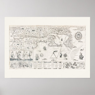 Póster Carta Francesa Canadá (Quebec) por Champlain 1612
