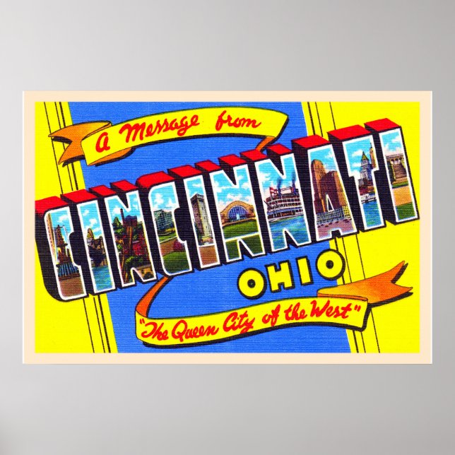 Póster Carta grande Cincinnati Ohio OH (Frente)